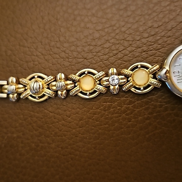 VTG CHRISTIAN BENET 1990s Mother of Pearl Baroque Yellow Cabochon Watch - Picture 3 of 10